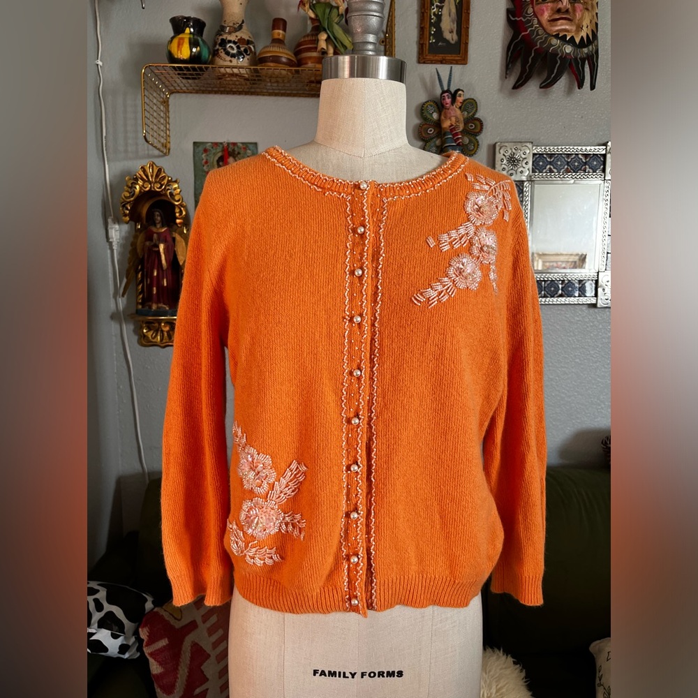 Y2K banana republic orange beaded cardigan